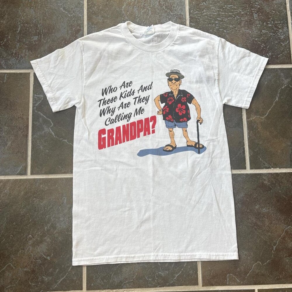 Fathers Day Graphic T-Shirt Mens S White Grandpa Funny